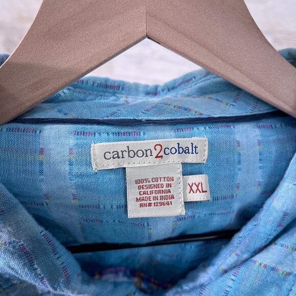 CARBON2COBALT Long Sleeve Cotton Double Cloth Shirt Blue Plaid Mens 2XL XXL - Picture 6 of 6